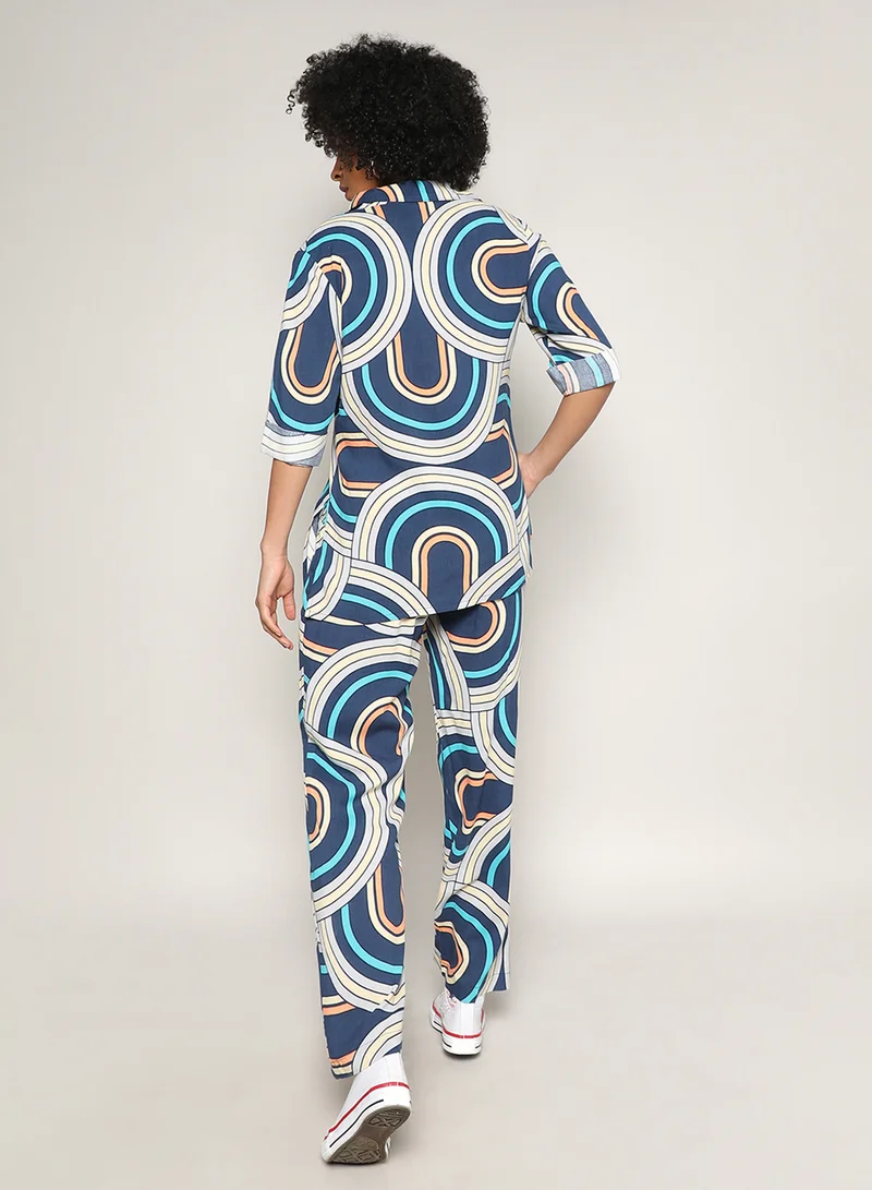Pinacolada  Women's Indigo Blue Contrast Lined Co-Ord Set For Casual Wear | Spread Collar | Regular Sleeves | Button Closure | Co-Ords Crafted With Comfort Fit For Everyday Wear for Women | Best Price UAE